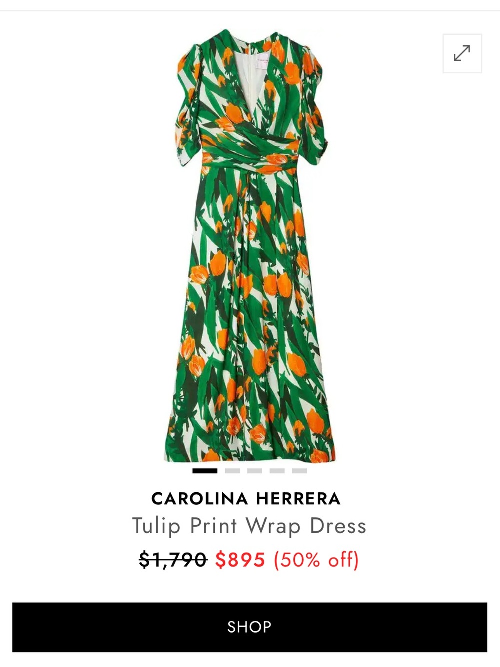 Carolina Herrera Green and Orange Tulip-Print Wrap Maxi Dress